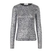 Zilveren Pailletten Top met Lange Mouwen Modström , Gray , Dames