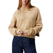 Beige Rib Logo Trui Calvin Klein Jeans , Beige , Dames