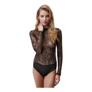 Kanten Lange Mouwen Zwarte Bodysuit Undress Code , Black , Dames