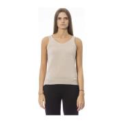 V-hals tanktops in fijn geribbeld breisel Baldinini , Beige , Dames