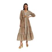 Maxi Wilding Jurk met stippen Ixiah , Beige , Dames