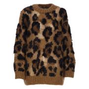 Animalier Patroon Bruine Wollen Trui Junya Watanabe , Brown , Dames