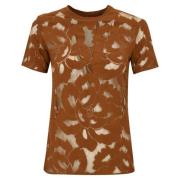 Bloemen Kant Korte Mouw T-shirt Bruin Max Mara Studio , Brown , Dames