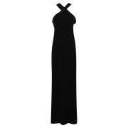 Zwarte Lange Jurk Gekruiste Halslijn Max Mara Studio , Black , Dames