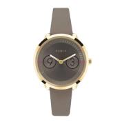 Gouden Stalen Analoge Leren Horloge Furla , Gray , Dames