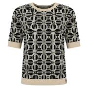 Korte Mouw Jacquard Top met Logo Print Elisabetta Franchi , Multicolor...