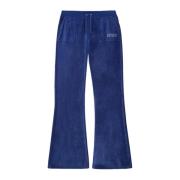 Blauwe Fluweel Logo Geborduurde Broek Juicy Couture , Blue , Dames