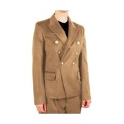 Bruine Wollen Blazer, Dubbel-Breasted, Gouden Knopen Made in Italia , ...