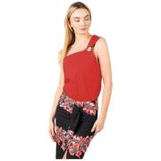 Asymmetrische Katoenen Top met Metalen Ring Pinko , Red , Dames