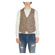 Beige V-Neck Button-Up Gilet Gianni Lupo , Beige , Heren