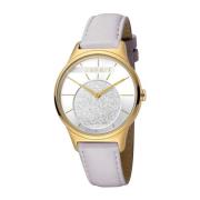 Elegante Leren Band Kwarts Horloge Esprit , White , Dames