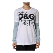 Wit Logo Print Katoenen T-shirt Dolce & Gabbana , White , Dames