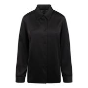 Satijnen Overhemd met Puntkraag Jil Sander , Black , Dames