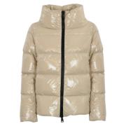 Glanzende Donsjas met Hoge Kraag Herno , Beige , Dames