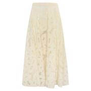 Bloemen Kant Midi Rok Ivoor Max Mara Studio , Beige , Dames