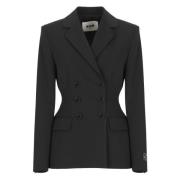 Zwart Wolmix Double-Breasted Blazer Msgm , Black , Dames