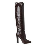 Exotische Leren Hoge Hak Laarzen Dolce & Gabbana , Brown , Dames