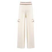 Gebreide Cargo Broek met Knielzakken Nenette , Beige , Dames