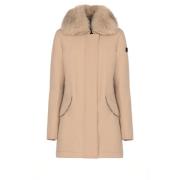 Beige Gewatteerde Lange Donsjas Peuterey , Beige , Dames