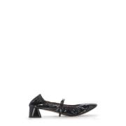 Zwarte leren balletschoenen met hak Lanvin , Black , Dames