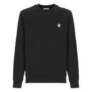 Zwarte Crew Neck Sweatshirt met Fox Head Patch Maison Kitsuné , Black ...