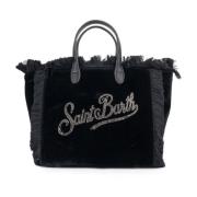 Fluwelen handtas met strass logo MC2 Saint Barth , Black , Dames