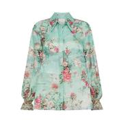 Zijden blouse met gebogen kraag en kristalversiering Camilla , Blue , ...