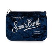 Blauwe Velvet Clutch met Strass MC2 Saint Barth , Blue , Dames