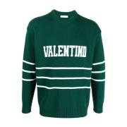 Logo-Intarsia Wol-Kasjmier Trui Valentino Garavani , Green , Heren