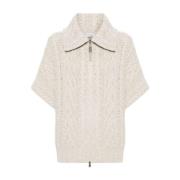 Beige Kabelgebreid Wollen Jack Brunello Cucinelli , Beige , Dames