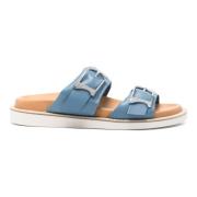 Blauwe Leren Casual Open Platte Sandalen Santoni , Blue , Dames