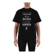 Katoenen T-shirt met Frontprint Aries , Black , Heren