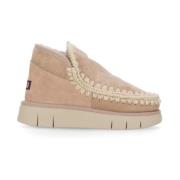 Beige Shearling Laarzen Ronde Neus Wol Mou , Beige , Dames