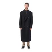 Zwarte Lange Jas Oversized Wollen Mix Hugo Boss , Black , Heren