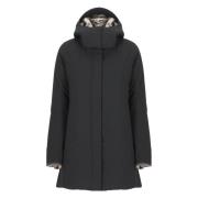 Zwarte Parka met Nep Bont Capuchon Save The Duck , Black , Dames