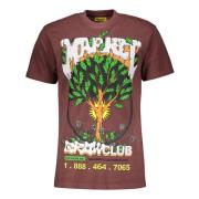 Geribbeld Katoenen T-shirt met Print Market , Brown , Heren