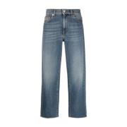 Blauwe Denim Straight Jeans Love Moschino , Blue , Dames