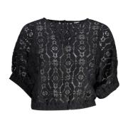 Korte Batwing Mouw Ronde Hals Top Desigual , Black , Dames