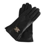 Zwarte leren handschoenen met monogramband Kazar , Black , Dames