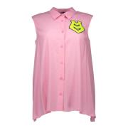 Mouwloze Italiaanse kraagblouse roze Love Moschino , Pink , Dames