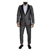 Elegant Zilver Patroon Slim Fit Pak Dolce & Gabbana , Gray , Heren