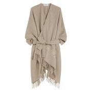 Bruine Poncho met Franjes en Riem Max Mara , Brown , Dames