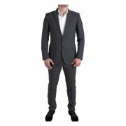 Elegant Grijs Geruit Slim Fit Pak Dolce & Gabbana , Gray , Heren