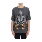 Grijze Knight Crown Print Zijden Blouse Dolce & Gabbana , Gray , Dames