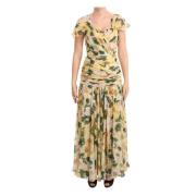 Bloemenprint Geplooide Maxi Jurk Dolce & Gabbana , Yellow , Dames