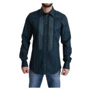 Blauw Ruches Smoking Shirt Gold Model Dolce & Gabbana , Blue , Heren