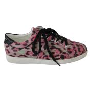 Roze Luipaardprint Leren Sneakers Dolce & Gabbana , Pink , Dames