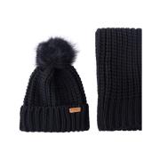 Gebreide Pom Pom Beanie en Sjaal Set Barbour , Black , Dames