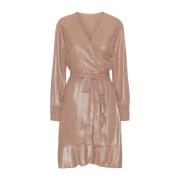 Glitter Wikkeljurk met Ruche Zoom American Dreams , Beige , Dames