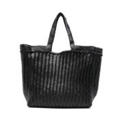 Zwarte Geweven Leren Tote Tas Dragon Diffusion , Black , Dames